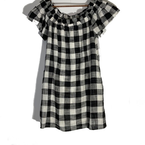 Anthropologies Off Shoulder Black & White Plaid Dress Side Pockets Sz: S - Picture 1 of 16